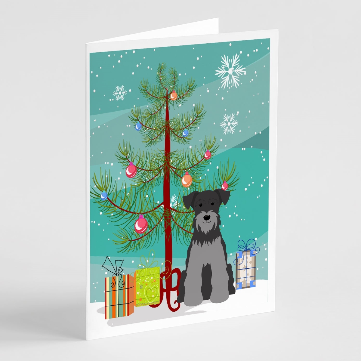 BB4177GCA7P 5 x 7 in. Merry Christmas Tree Miniature Schnauzer Black Silver Greeting Cards - Pack of 8