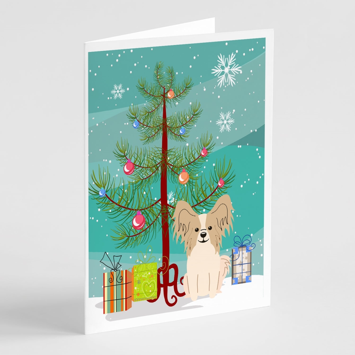 BB4202GCA7P 5 x 7 in. Merry Christmas Tree Papillon Sable White Greeting Cards - Pack of 8