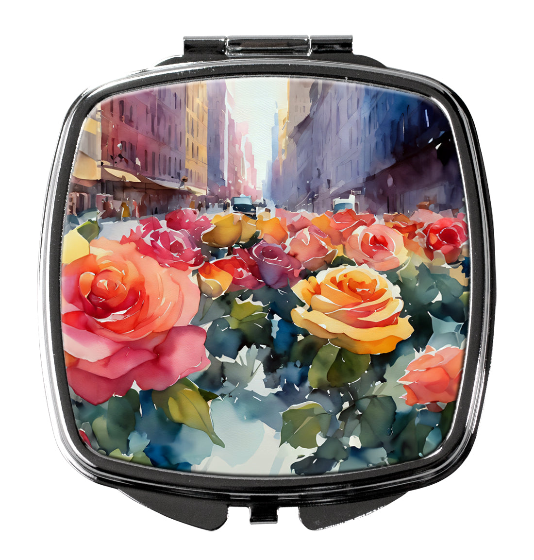 DAC1691SCM 3 x 2.75 in. York Roses in Watercolor Compact Mirror