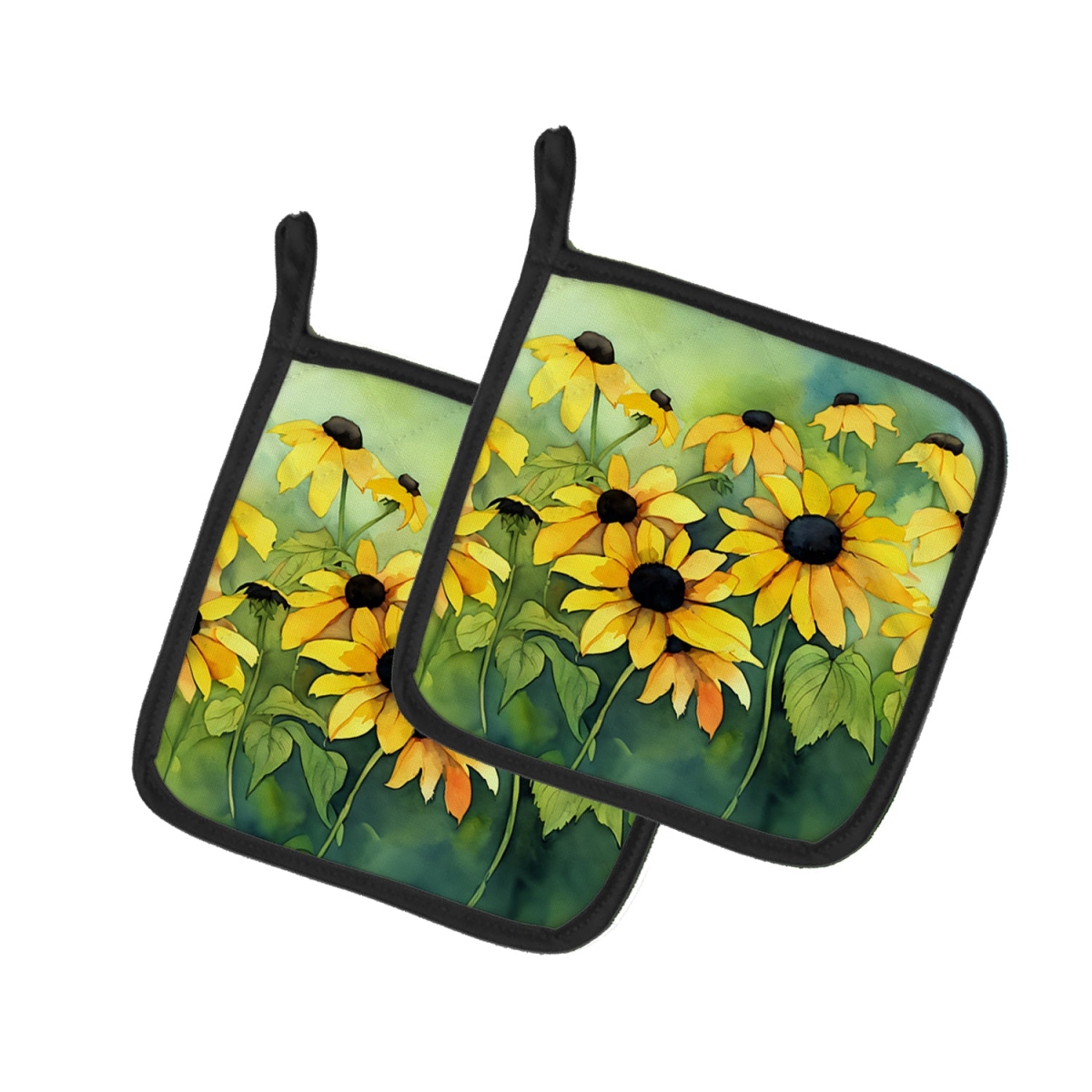 DAC1667PTHD 7.5 x 7.5 in. Maryland Black-Eyed Susans in Watercolor Pair of Pot Holders
