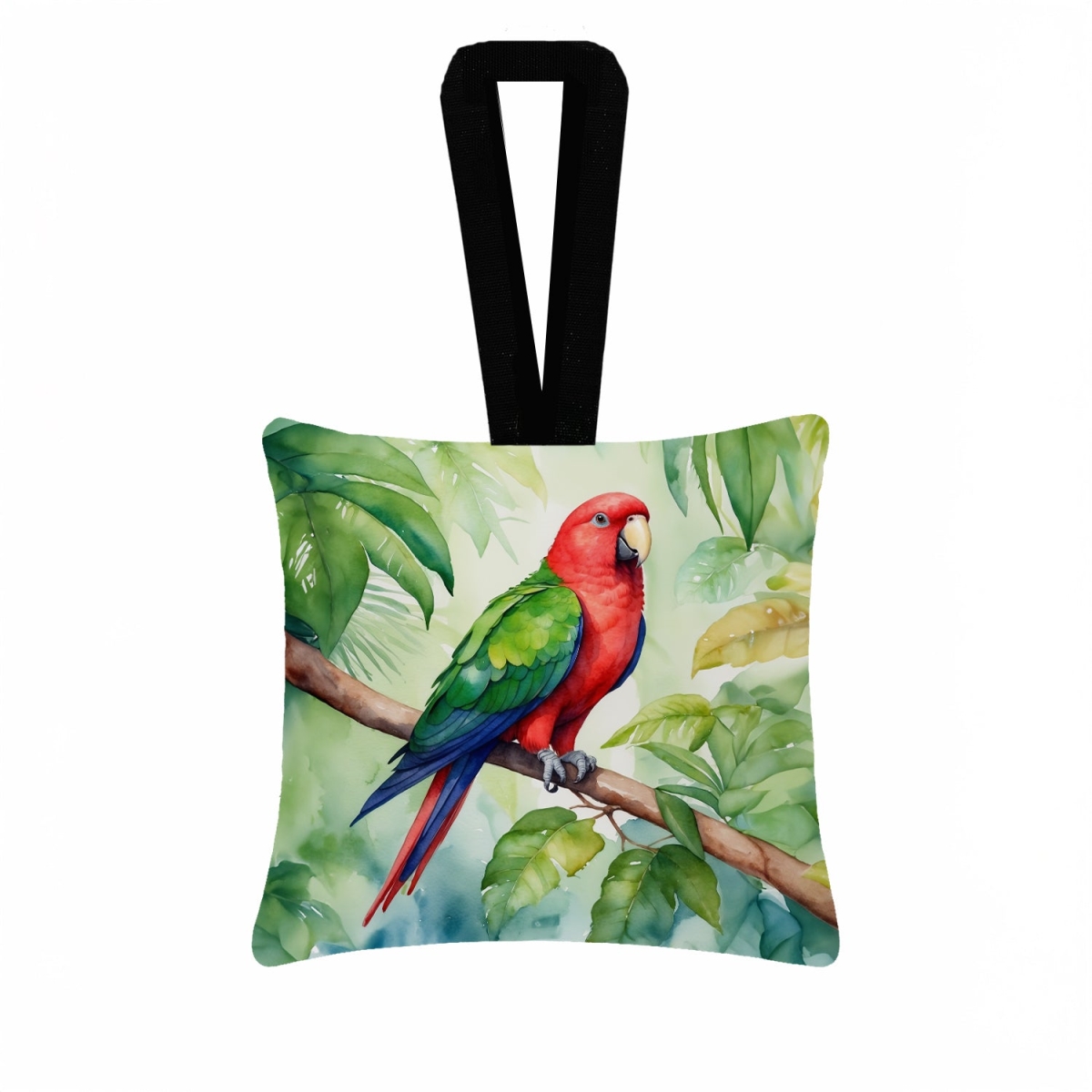 DAC7468PO3 3.5 x 3.5 in. Eclectus Parrot Hanging Square Fabric Ornament