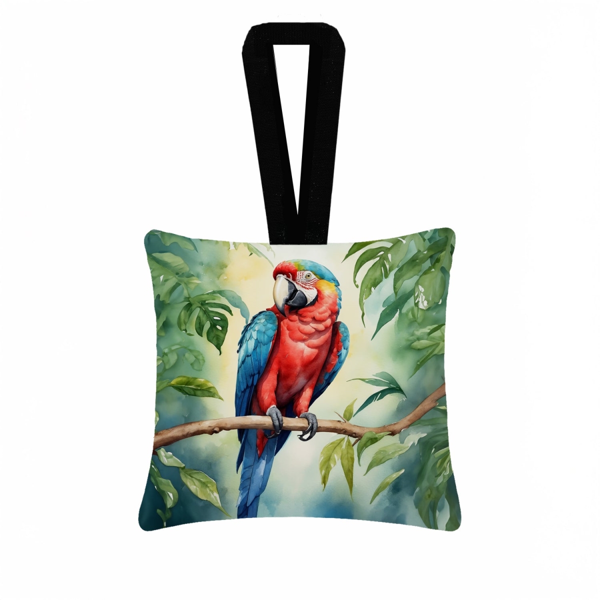 DAC7469PO3 3.5 x 3.5 in. Macaw Parrot Hanging Square Fabric Ornament