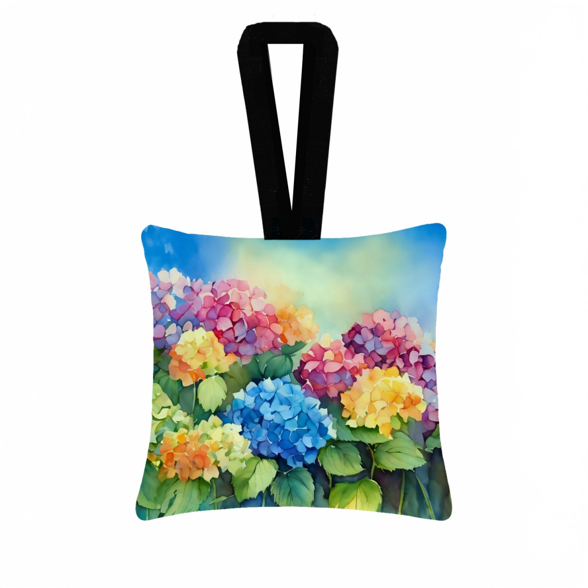DAC1574PO3 3.5 x 3.5 in. Hydrangeas in Watercolor Hanging Square Fabric Ornament