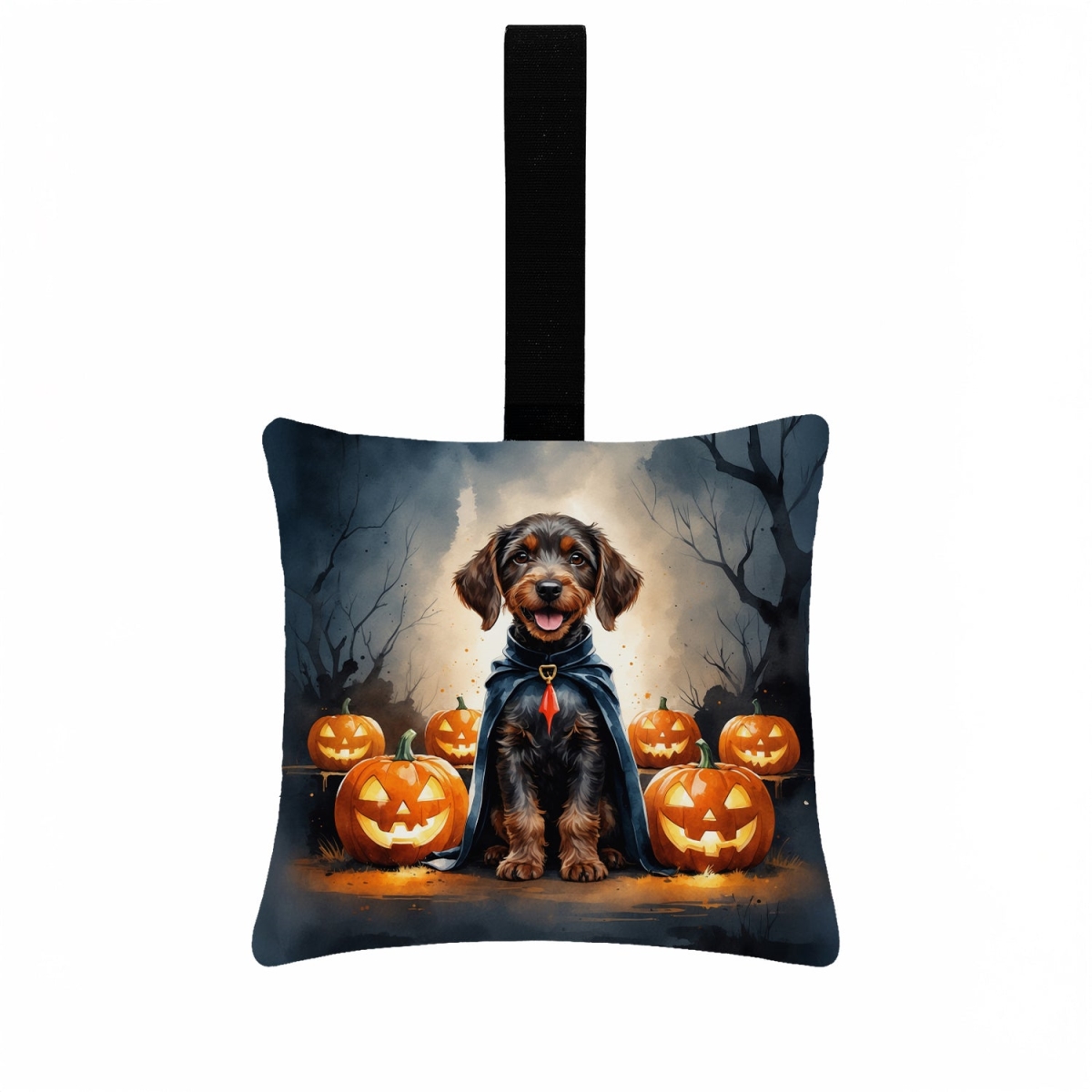 DAC8422PO3 3.5 x 3.5 in. German Wirehaired Pointer Puppy Halloween Hanging Square Fabric Ornament