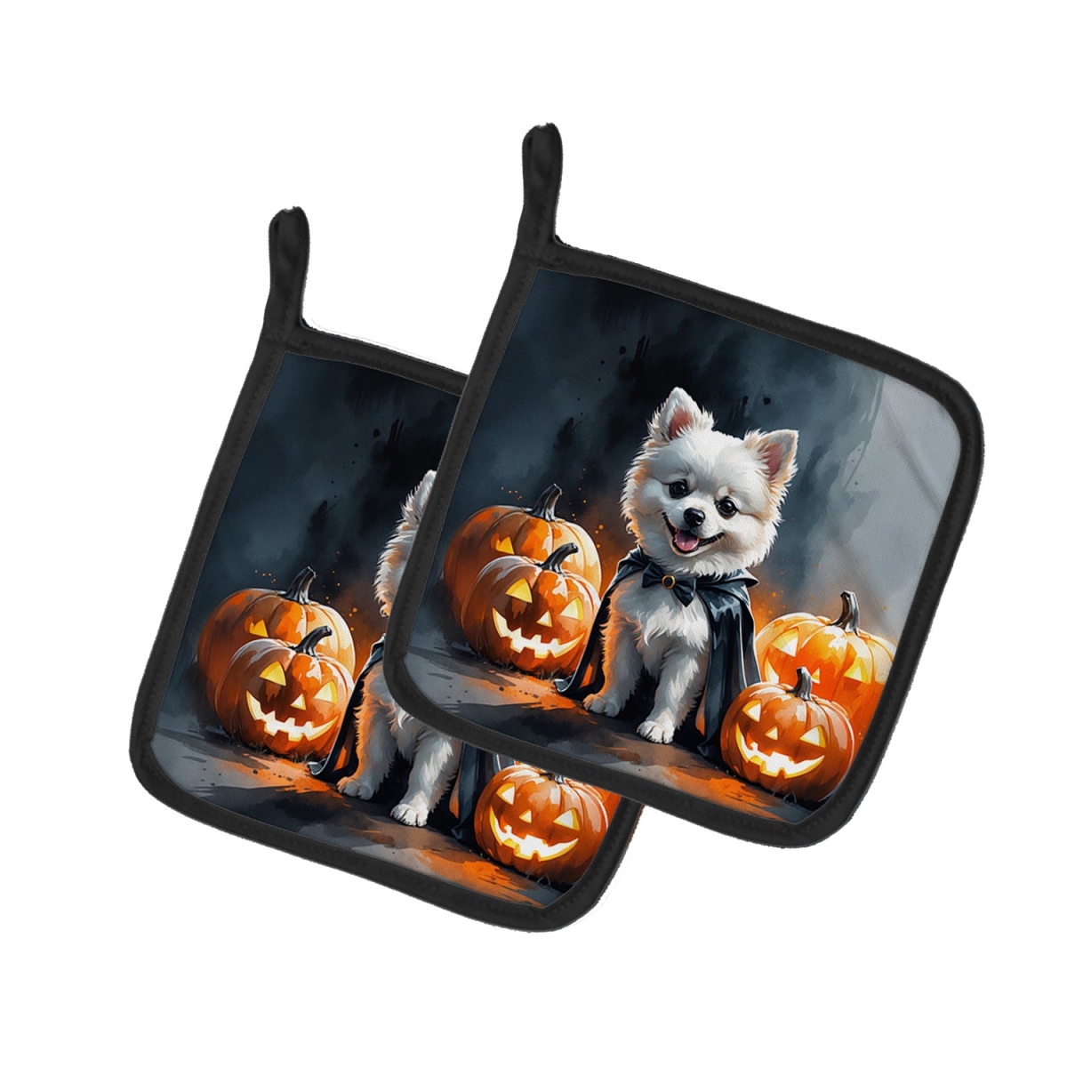 DAC8439PTHD 7.5 x 7.5 in. White Pomeranian Puppy Halloween Pair of Pot Holders