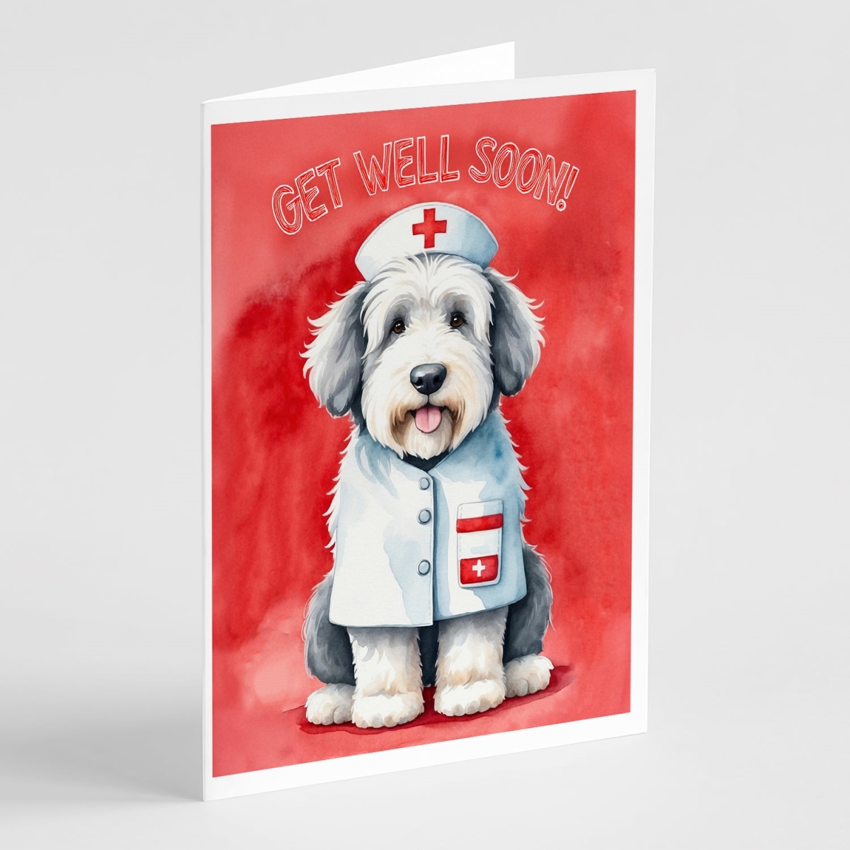 DAC8176GCA7P 5 x 7 in. Old English Sheepdog Get Well Soon Greeting Cards - Pack of 8
