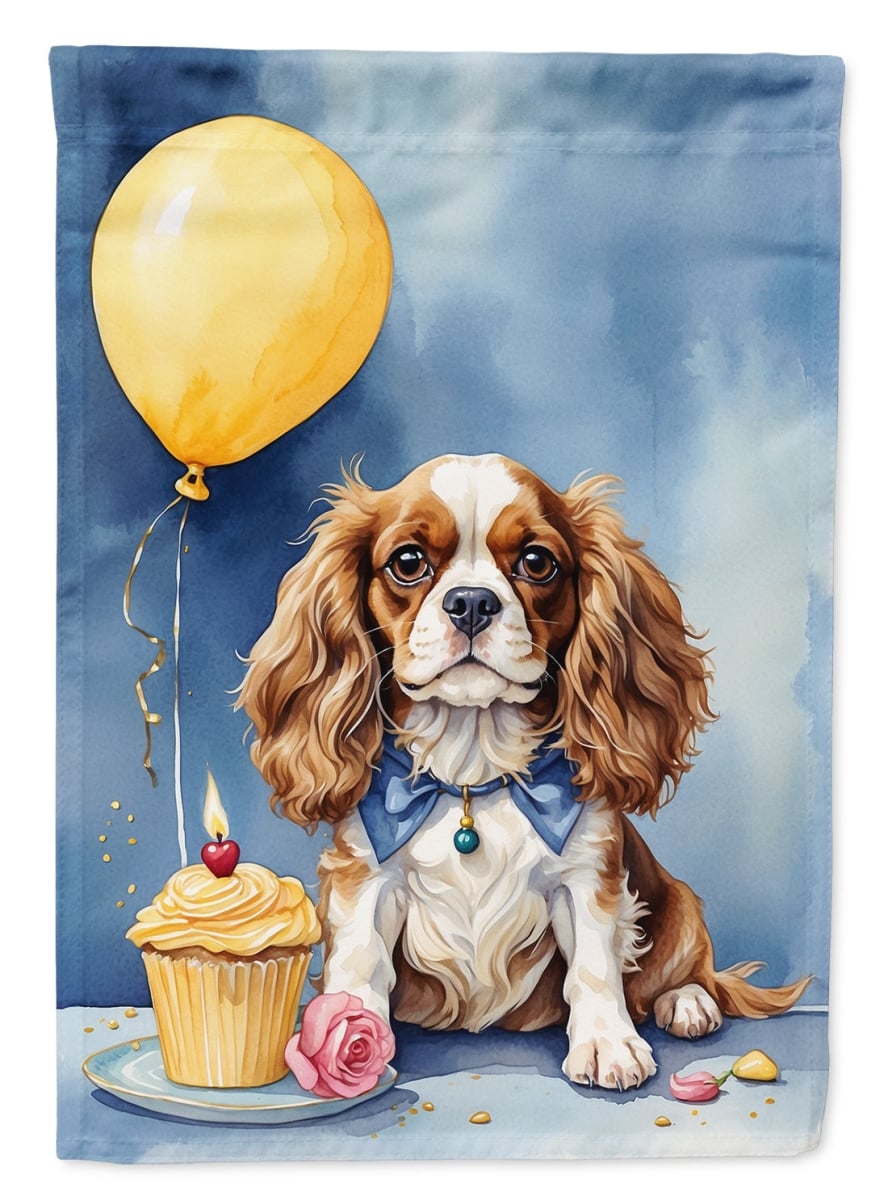 Cavalier Spaniel Birthday Garden Flag - Multi-Color - 15.5 x 11.25 in. - Durable Polyester