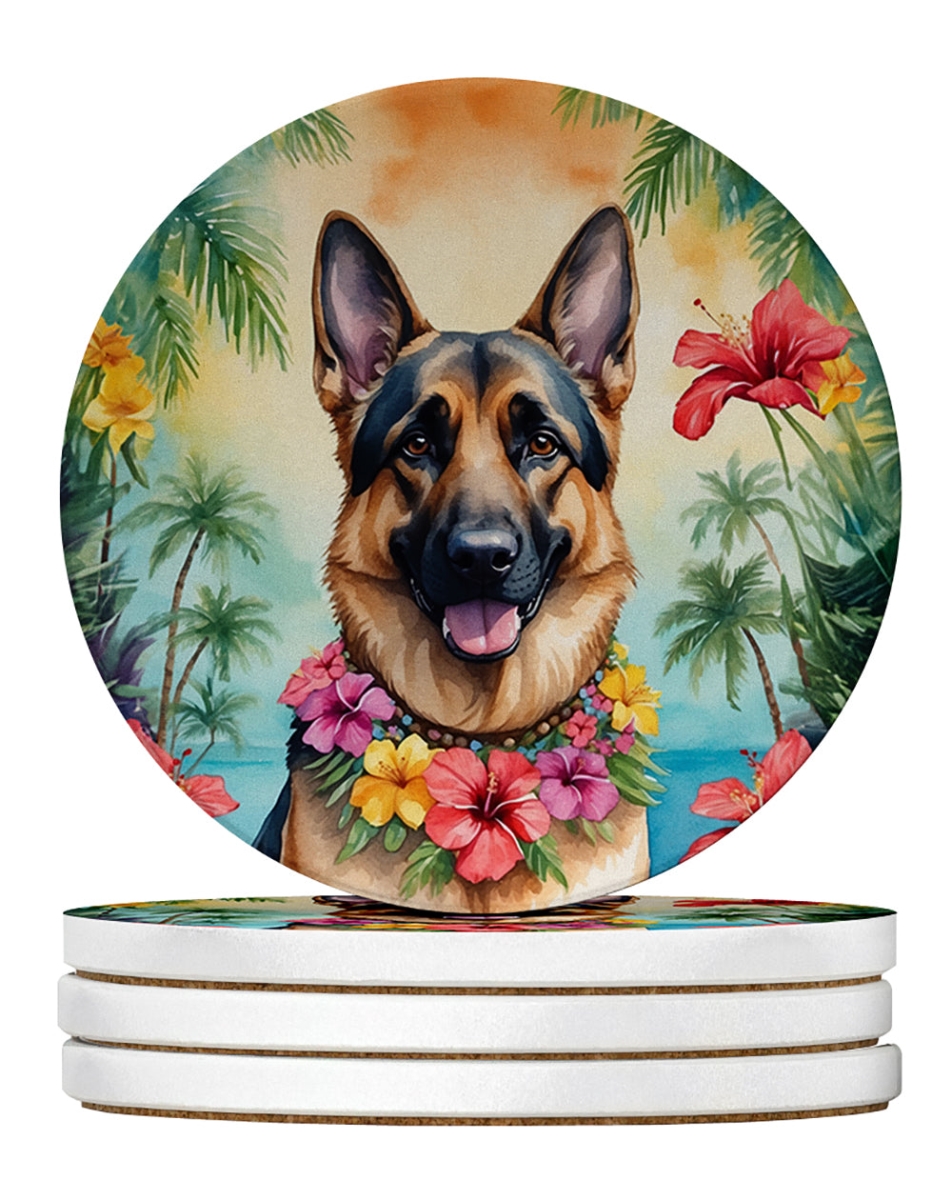 DAC6437RCS4 4 x 4 in. German Shepherd Luau Sandstone Coasters - Large - Pack of 4