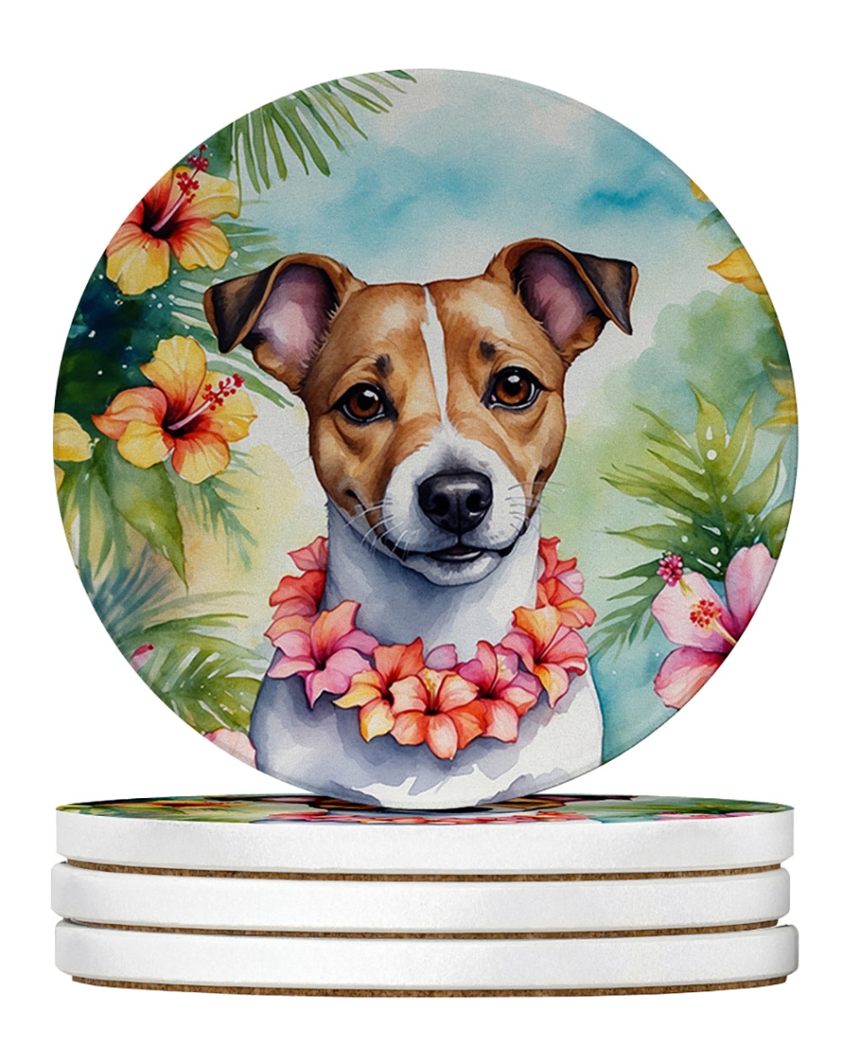 DAC6456RCS4 4 x 4 in. Jack Russell Terrier Luau Sandstone Coasters - Large - Pack of 4