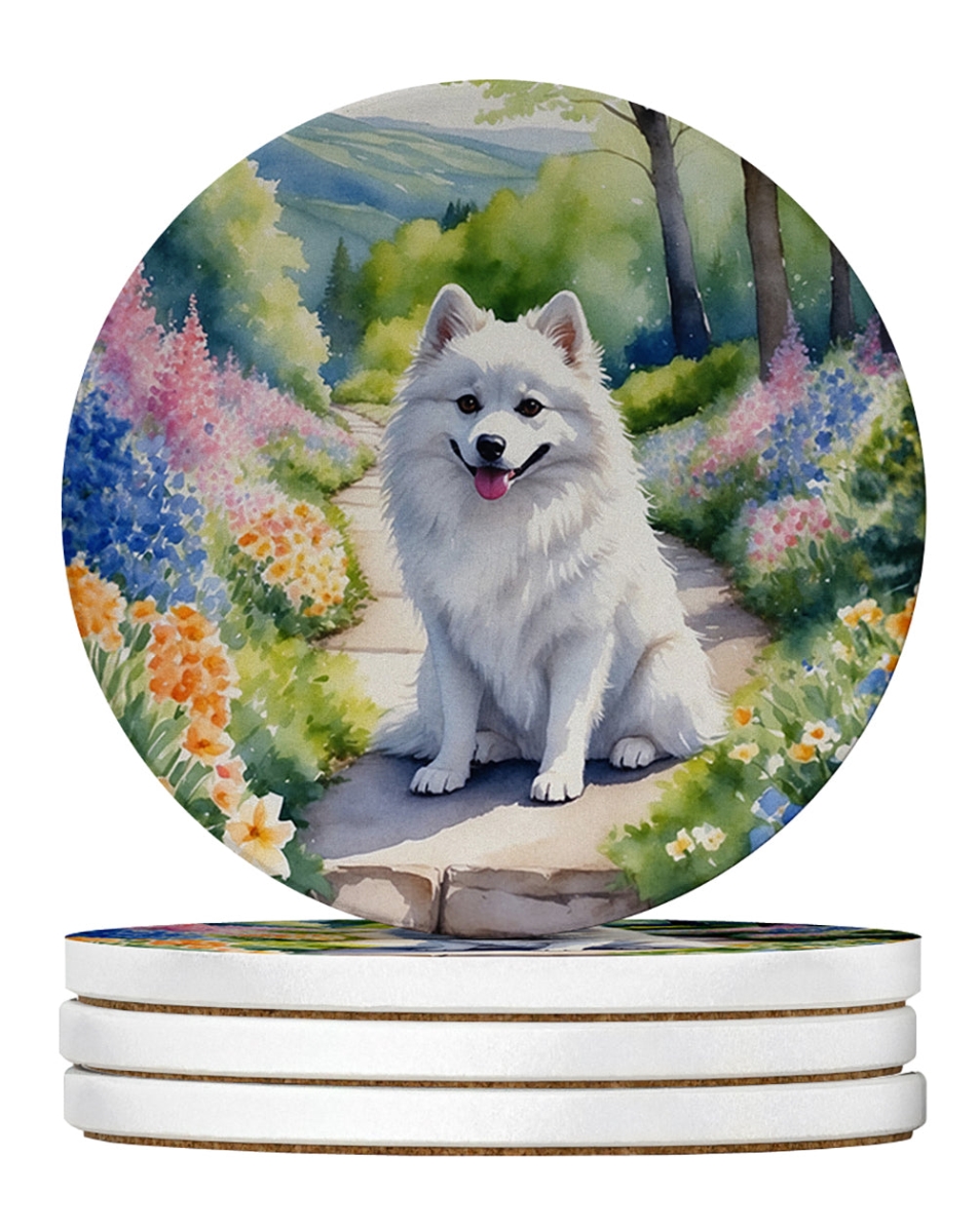 DAC6550RCS4 4 x 4 in. American Eskimo Spring Garden Sandstone Coasters - Large - Pack of 4