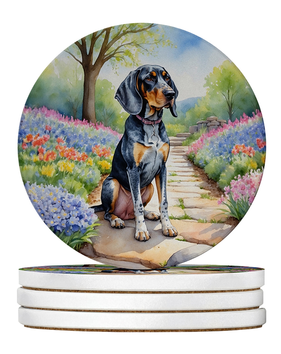 DAC6572RCS4 4 x 4 in. Bluetick Coonhound Spring Path Sandstone Coasters - Large - Pack of 4
