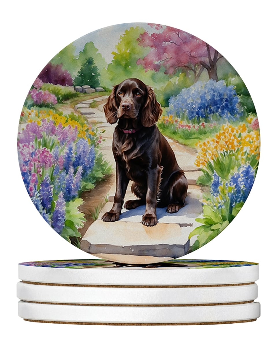 DAC6583RCS4 4 x 4 in. Boykin Spaniel Spring Path Sandstone Coasters - Large - Pack of 4
