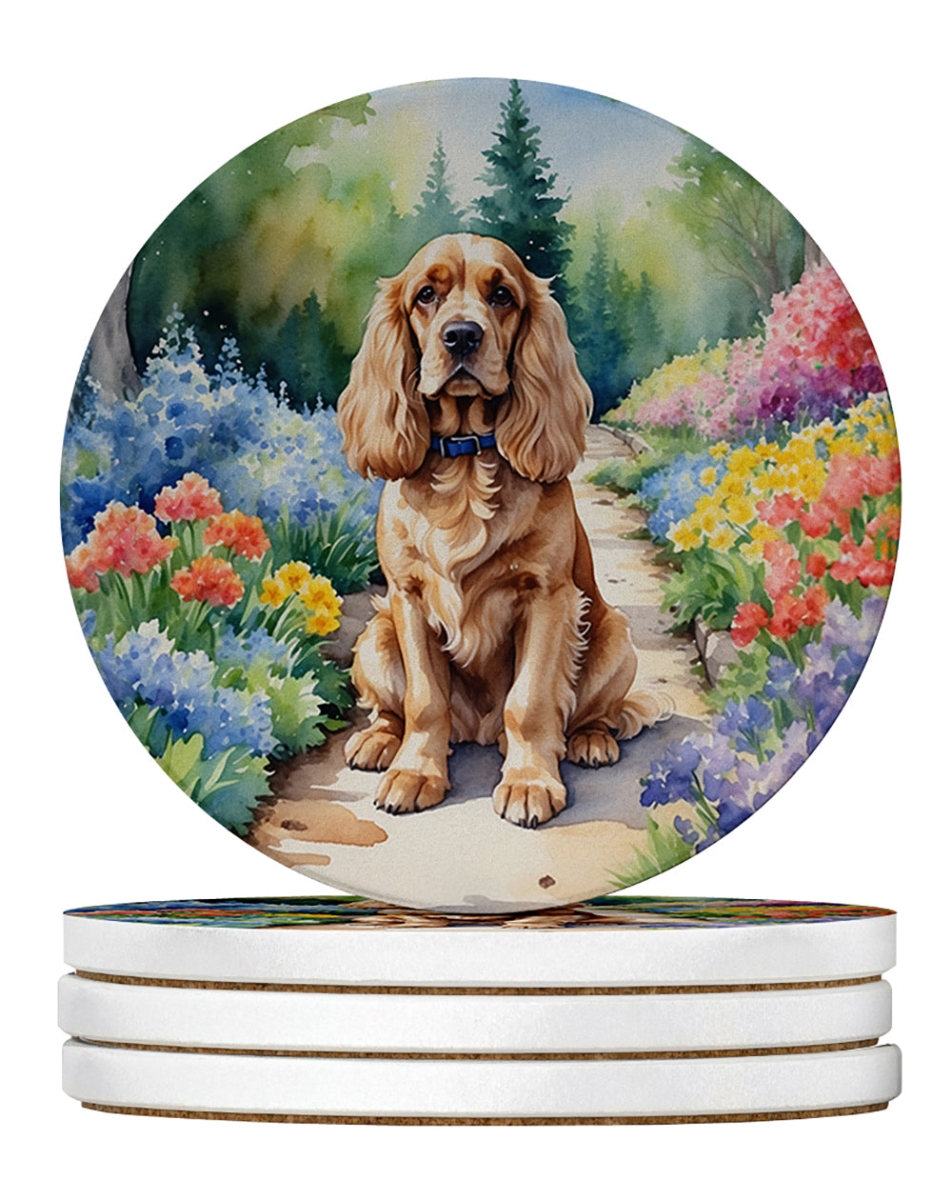 DAC6605RCS4 4 x 4 in. Cocker Spaniel Spring Path Sandstone Coasters - Large - Pack of 4