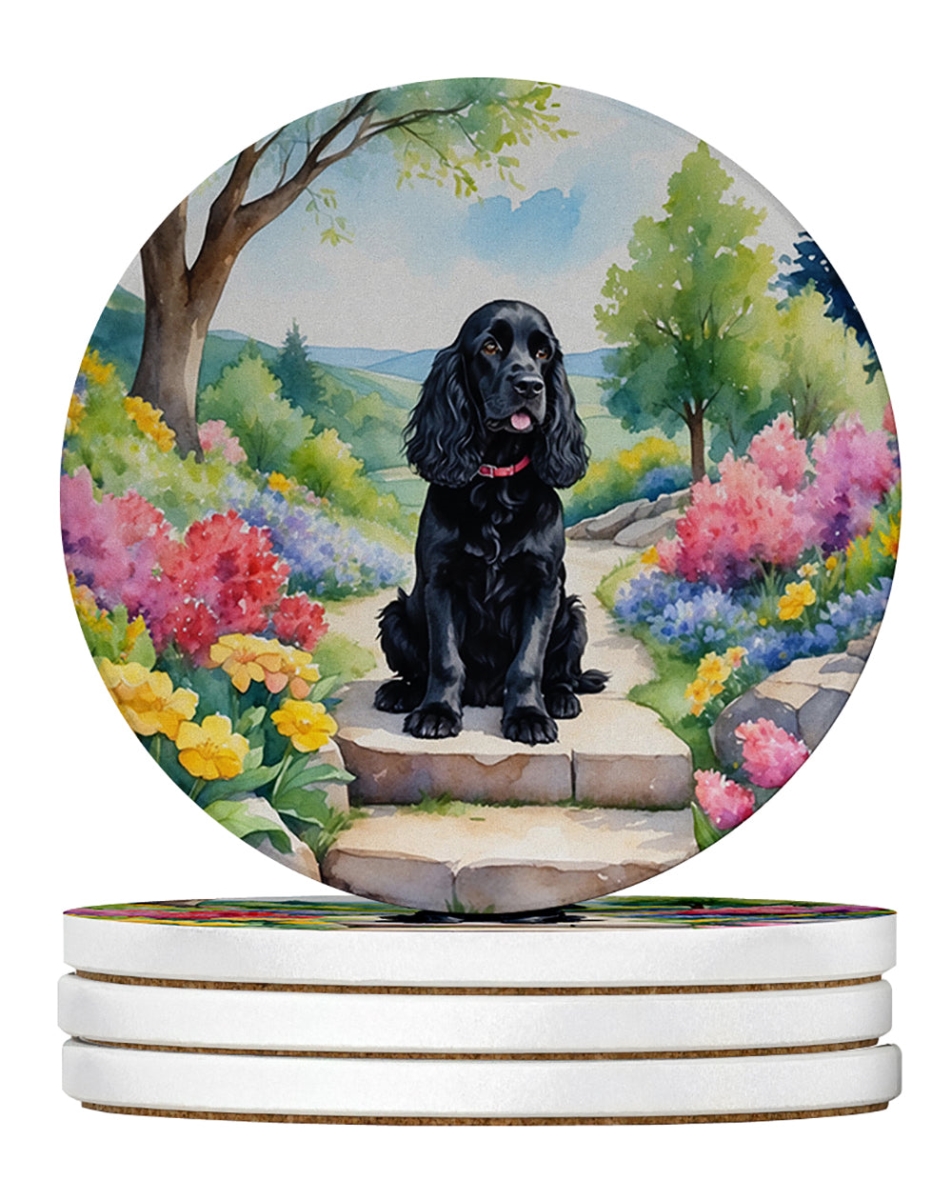 DAC6606RCS4 4 x 4 in. Cocker Spaniel Spring Path Sandstone Coasters - Large - Pack of 4