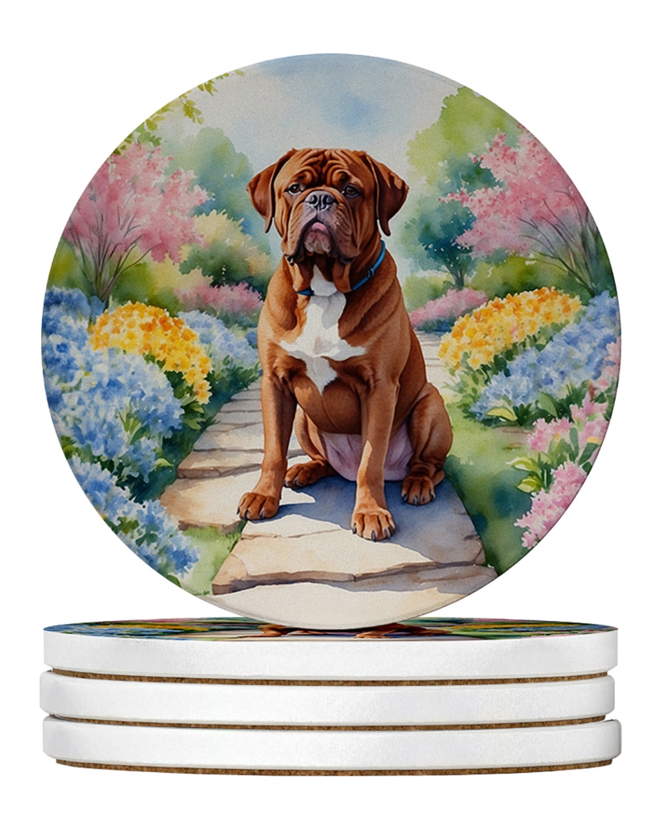 DAC6618RCS4 4 x 4 in. Dogue de Bordeaux Spring Path Sandstone Coasters - Large - Pack of 4
