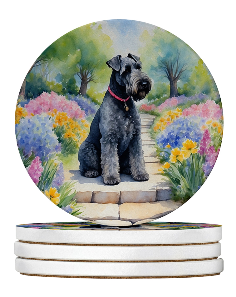 DAC6657RCS4 4 x 4 in. Kerry Blue Terrier Spring Path Sandstone Coasters - Large - Pack of 4