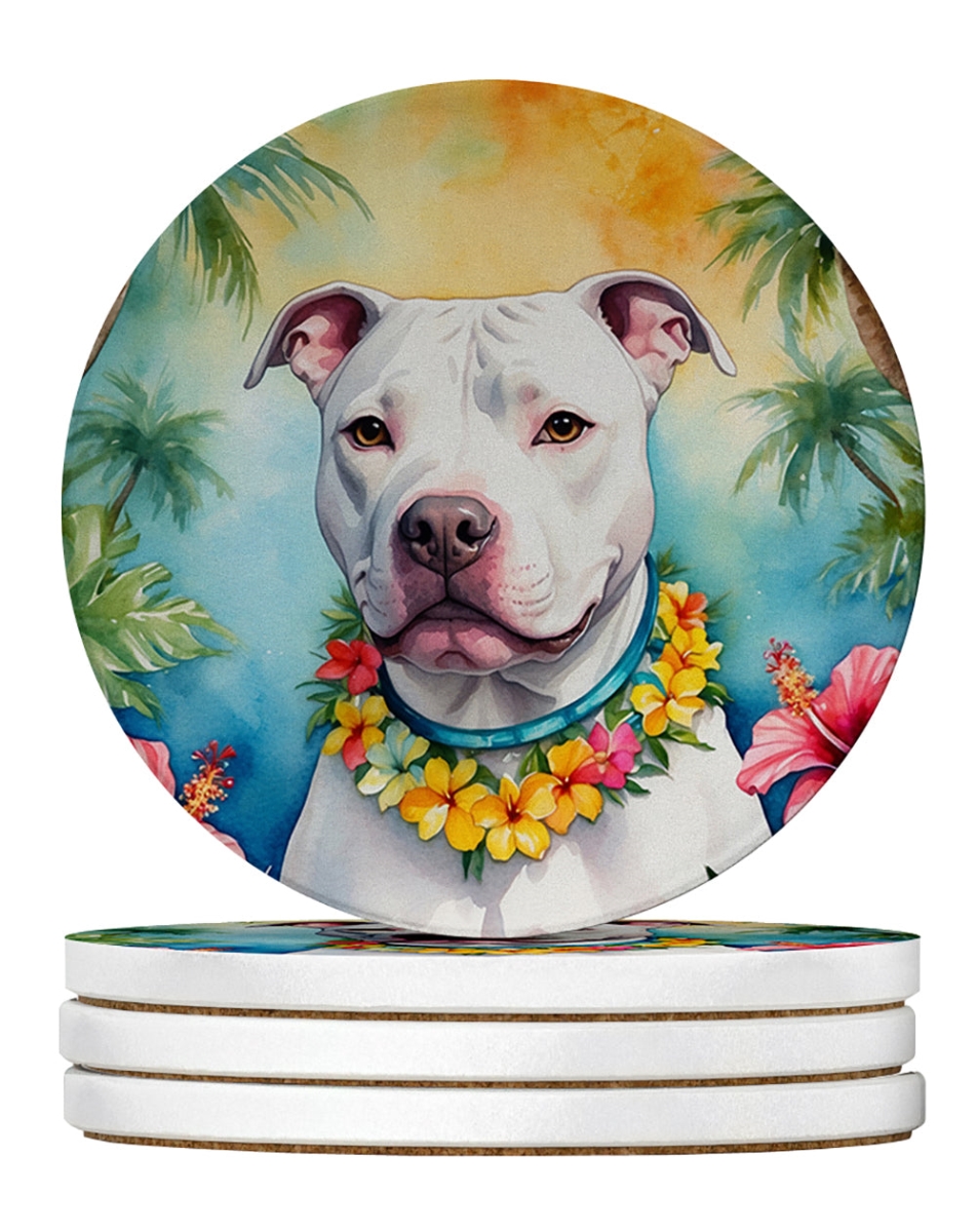 DAC6489RCS4 4 x 4 in. Pit Bull Terrier Luau Sandstone Coasters - Large - Pack of 4
