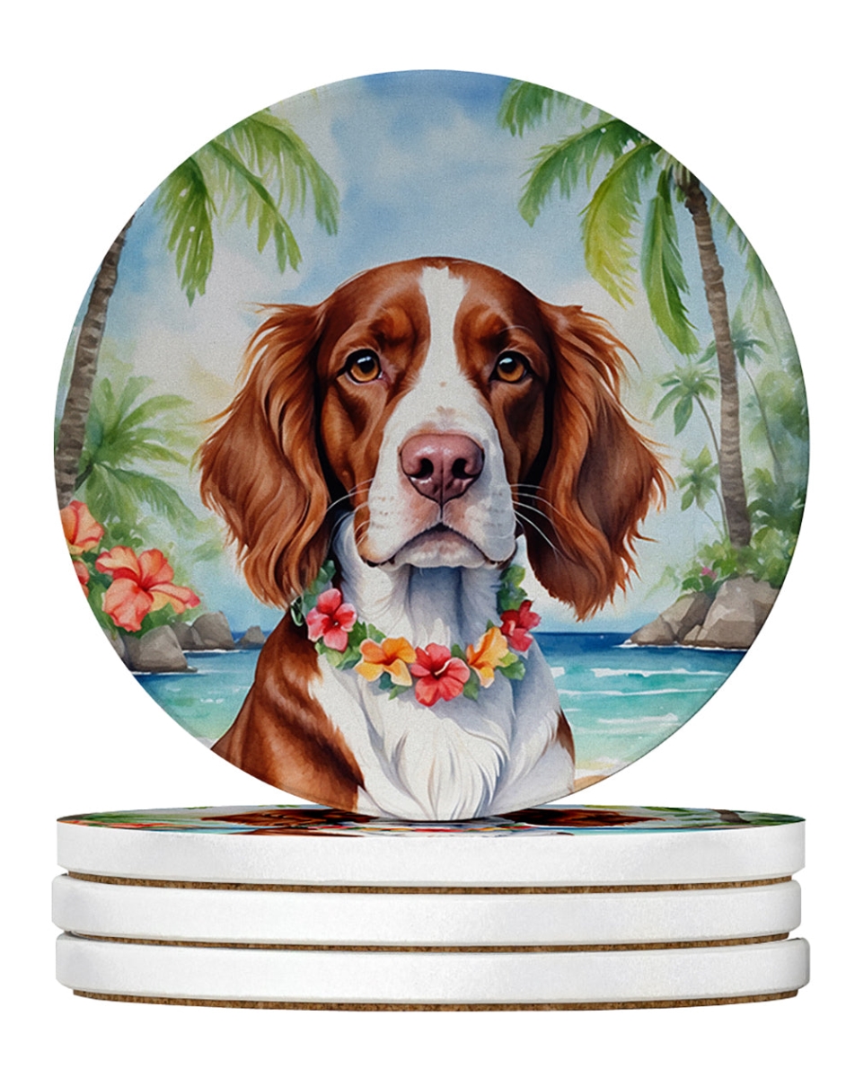 DAC6532RCS4 4 x 4 in. Welsh Springer Spaniel Luau Sandstone Coasters - Large - Pack of 4