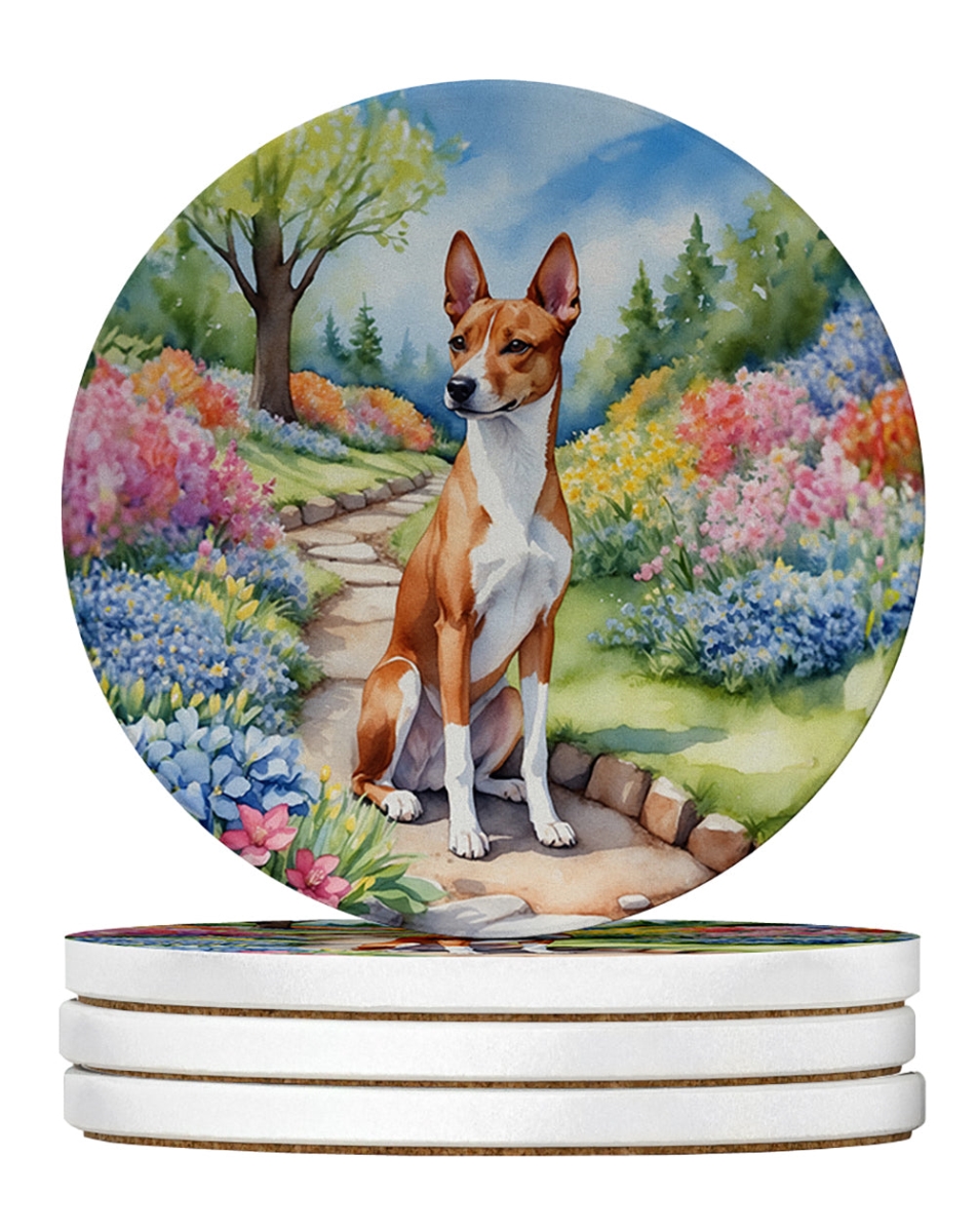 DAC6558RCS4 4 x 4 in. Basenji Spring Garden Sandstone Coasters - Large - Pack of 4