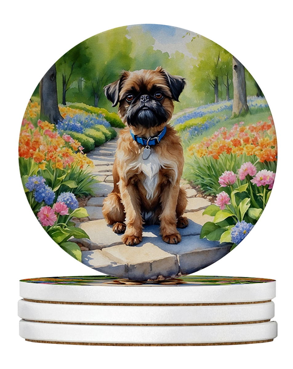 DAC6585RCS4 4 x 4 in. Brussels Griffon Spring Path Sandstone Coasters - Large - Pack of 4