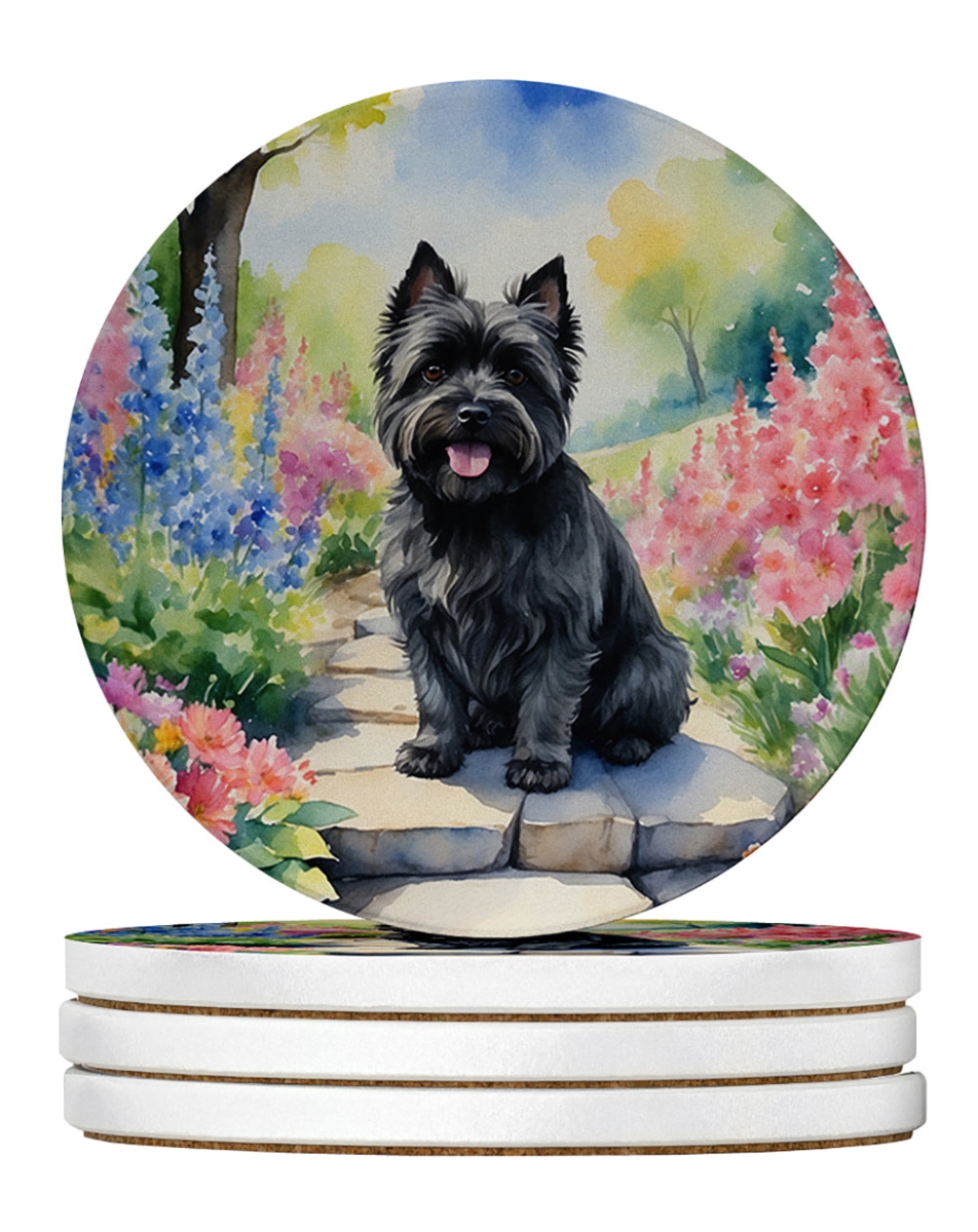 DAC6590RCS4 4 x 4 in. Cairn Terrier Spring Path Sandstone Coasters - Large - Pack of 4