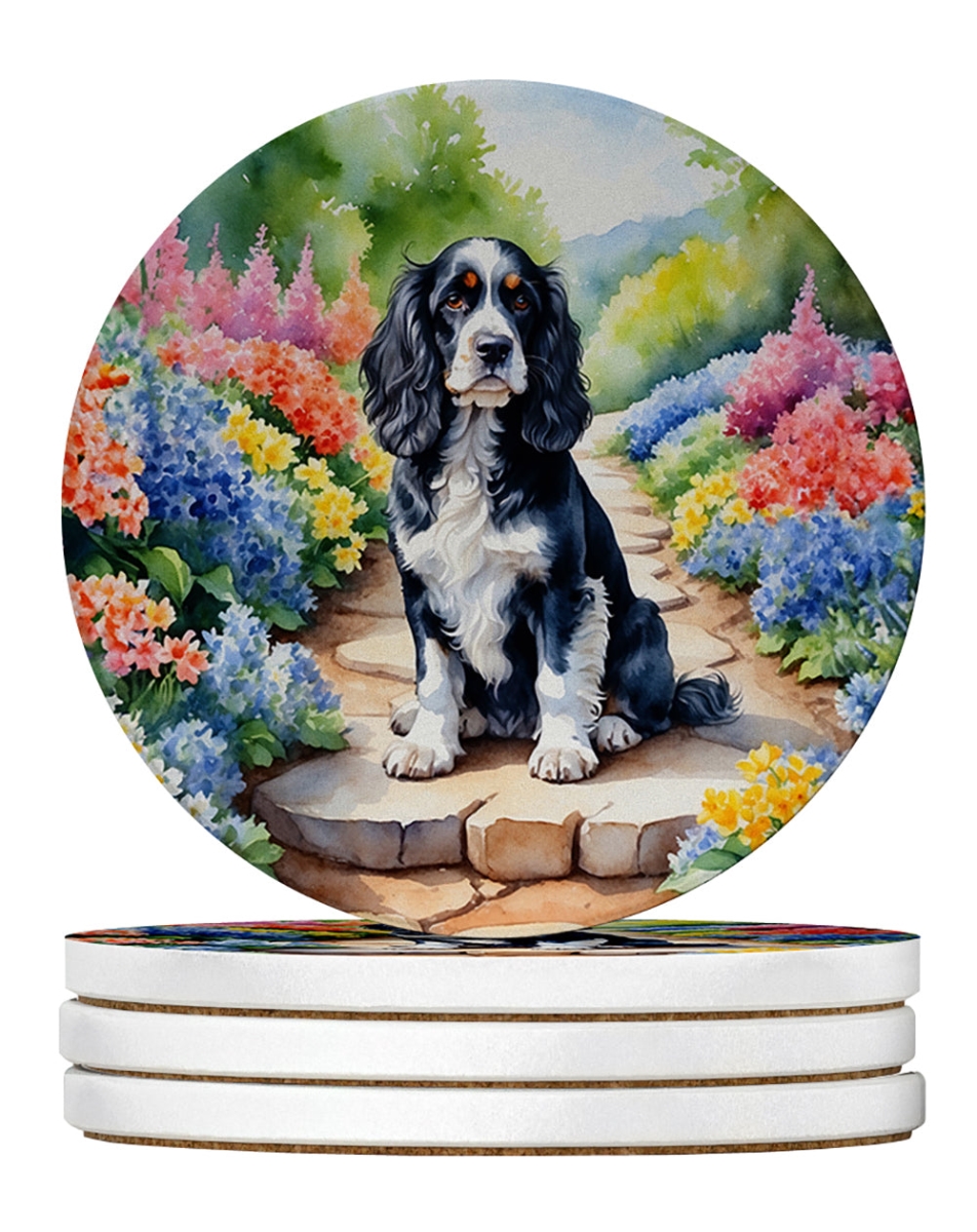DAC6604RCS4 4 x 4 in. Cocker Spaniel Spring Path Sandstone Coasters - Large - Pack of 4
