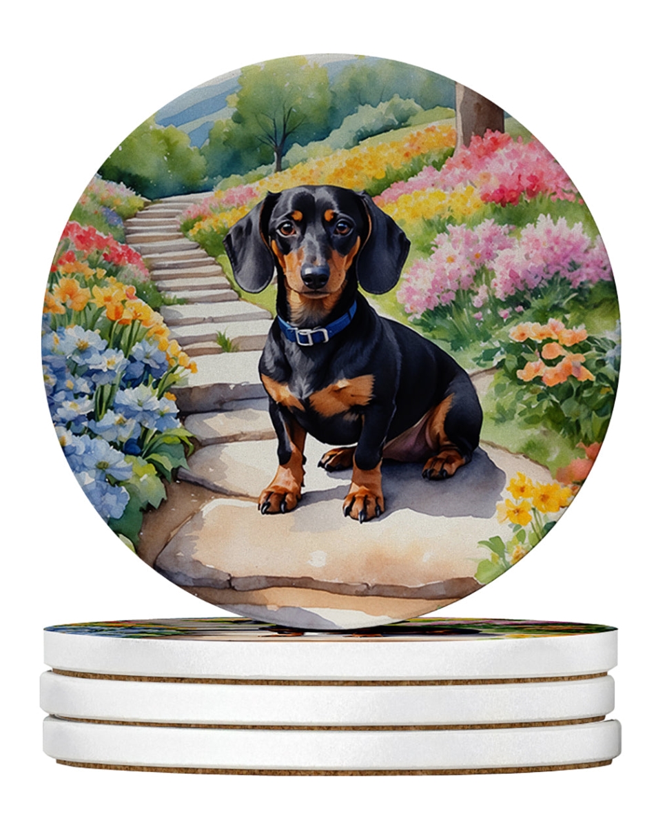 DAC6614RCS4 4 x 4 in. Dachshund Spring Path Sandstone Coasters - Large - Pack of 4