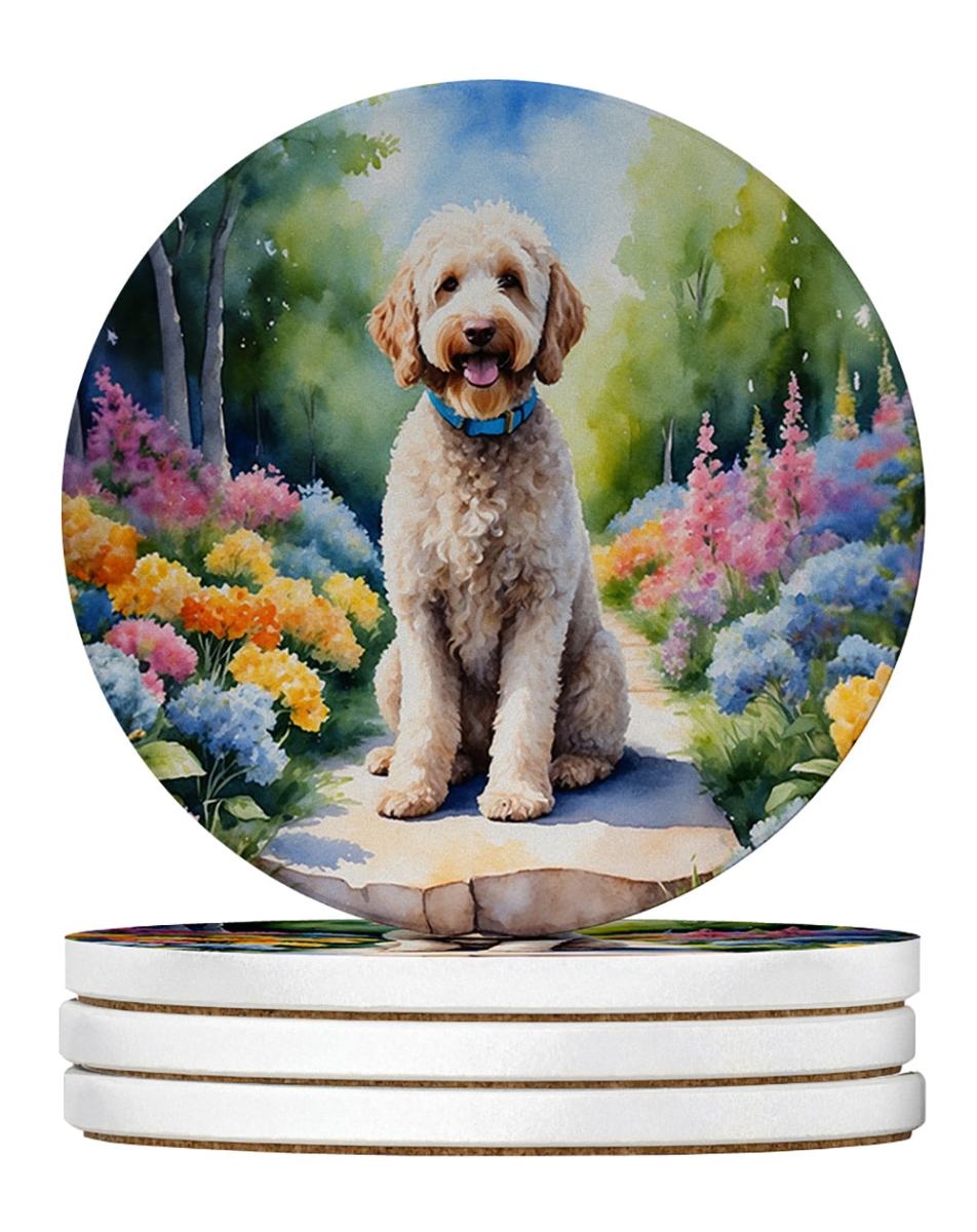 DAC6660RCS4 4 x 4 in. Labradoodle Spring Path Sandstone Coasters - Large - Pack of 4