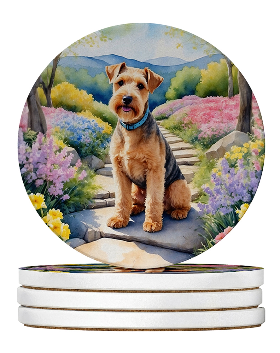 DAC6665RCS4 4 x 4 in. Lakeland Terrier Spring Path Sandstone Coasters - Large - Pack of 4