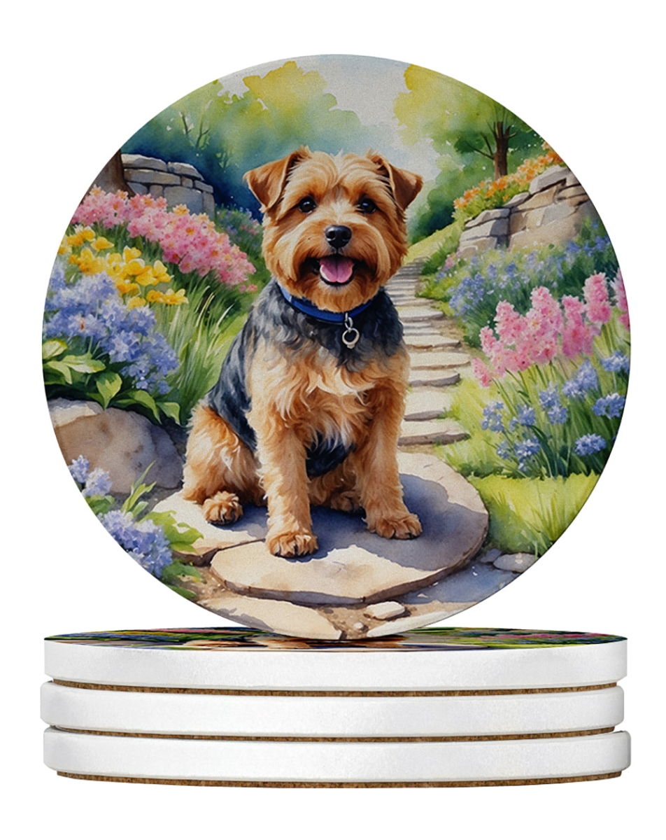 DAC6678RCS4 4 x 4 in. Norfolk Terrier Spring Path Sandstone Coasters - Large - Pack of 4
