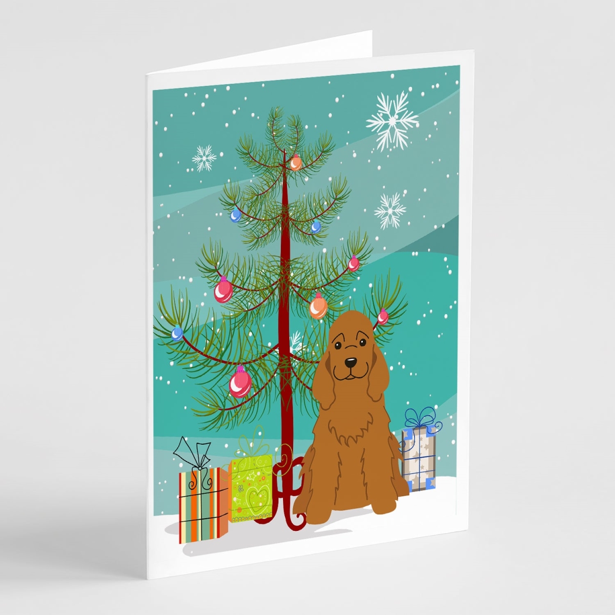 BB4220GCA7P 5 x 7 in. Merry Christmas Tree Cocker Spaniel Red Greeting Cards - Pack of 8