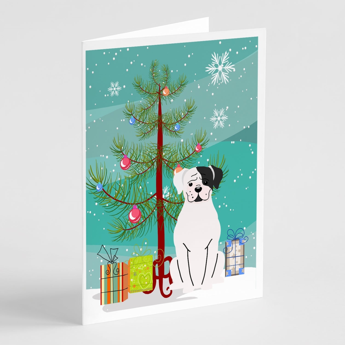 BB4239GCA7P 5 x 7 in. Merry Christmas Tree White Boxer Cooper Greeting Cards - Pack of 8
