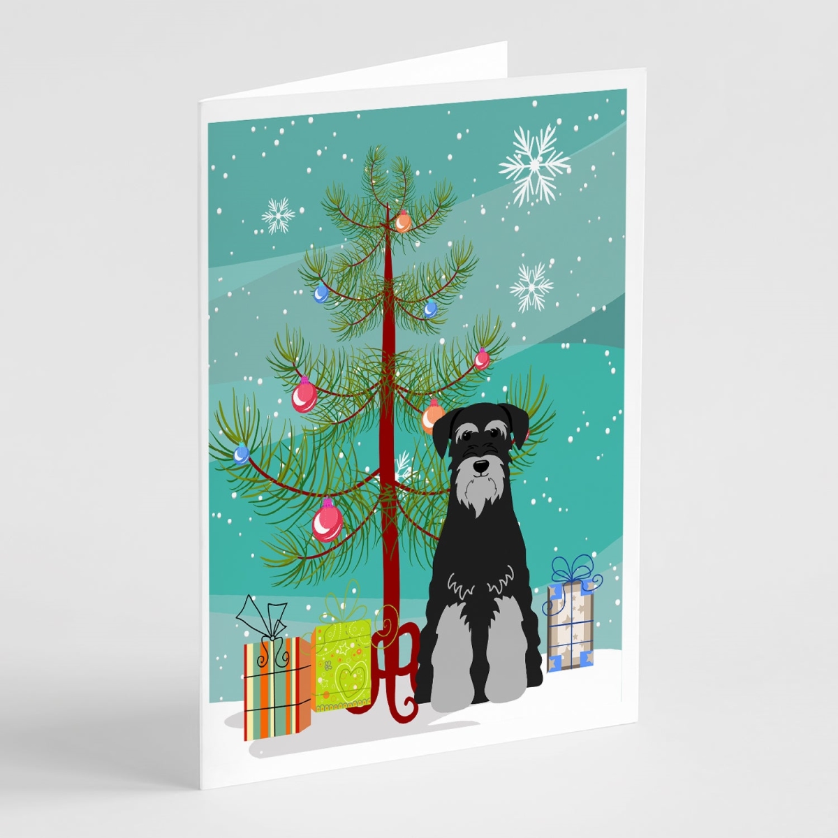 BB4159GCA7P 5 x 7 in. Merry Christmas Tree Standard Schnauzer Black Grey Greeting Cards - Pack of 8
