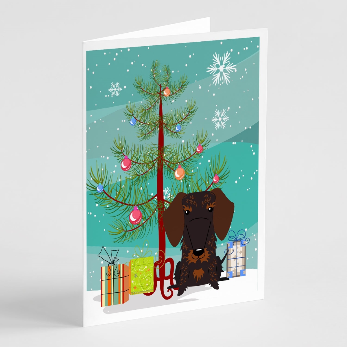 BB4254GCA7P 5 x 7 in. Merry Christmas Tree Wire Haired Dachshund Chocolate Greeting Cards - Pack of 8