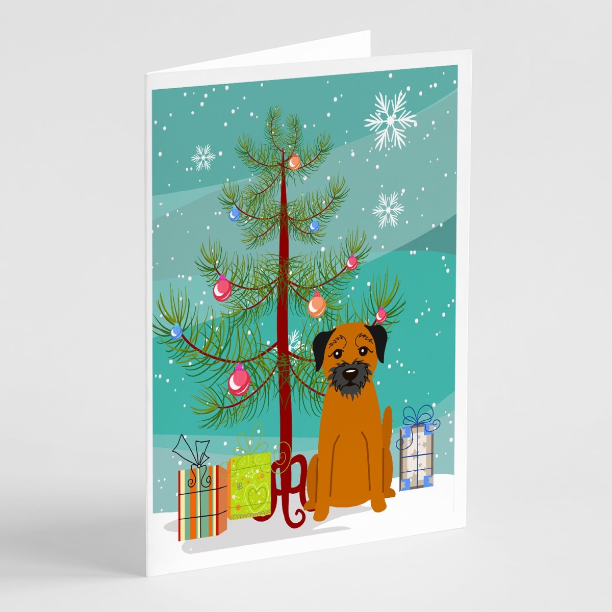 BB4164GCA7P 5 x 7 in. Merry Christmas Tree Border Terrier Greeting Cards - Pack of 8