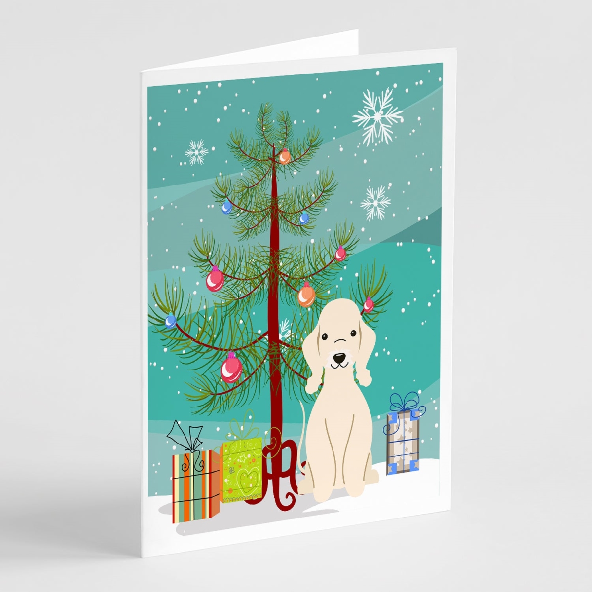 BB4216GCA7P 5 x 7 in. Merry Christmas Tree Bedlington Terrier Sandy Greeting Cards - Pack of 8