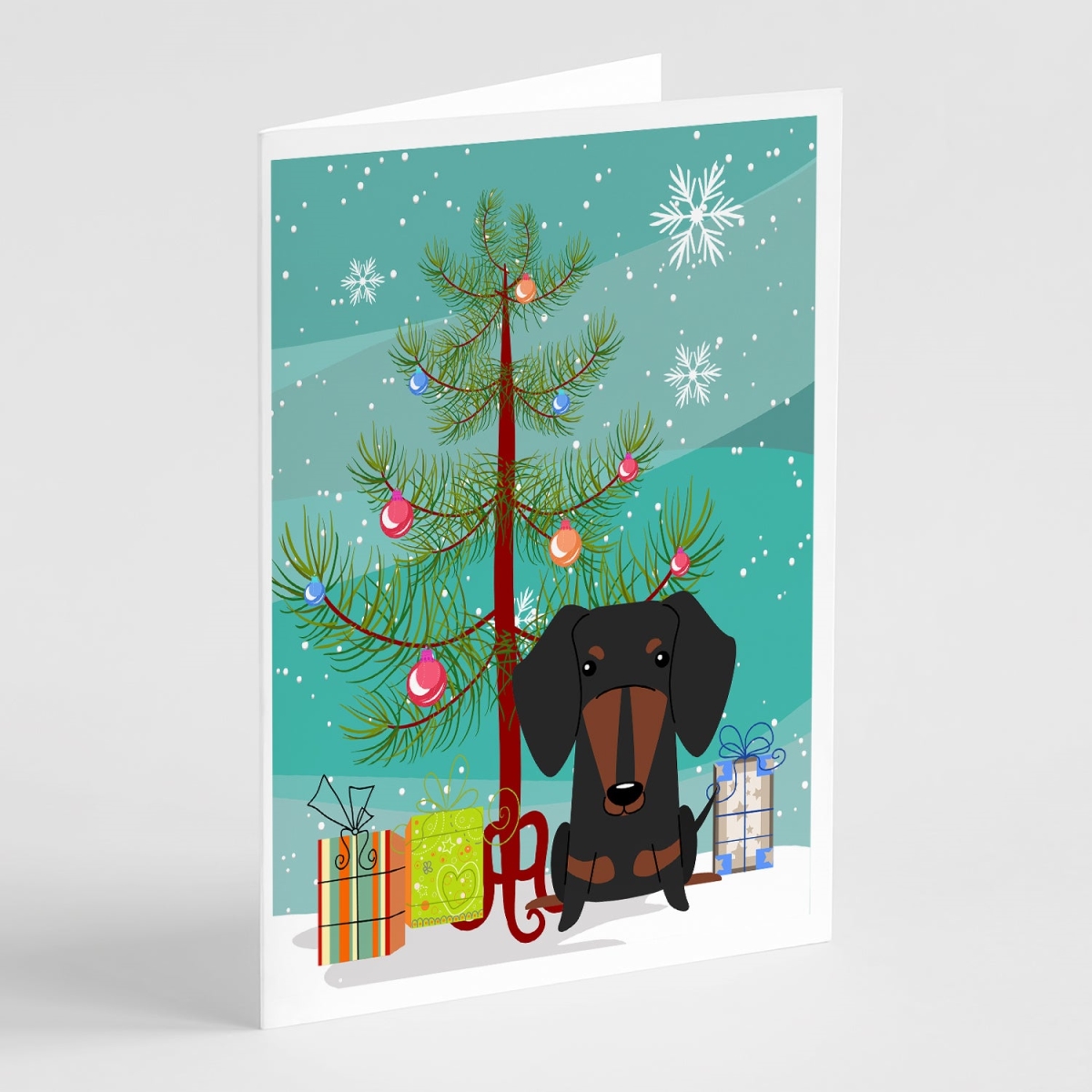 BB4257GCA7P 5 x 7 in. Merry Christmas Tree Dachshund Black Tan Greeting Cards - Pack of 8