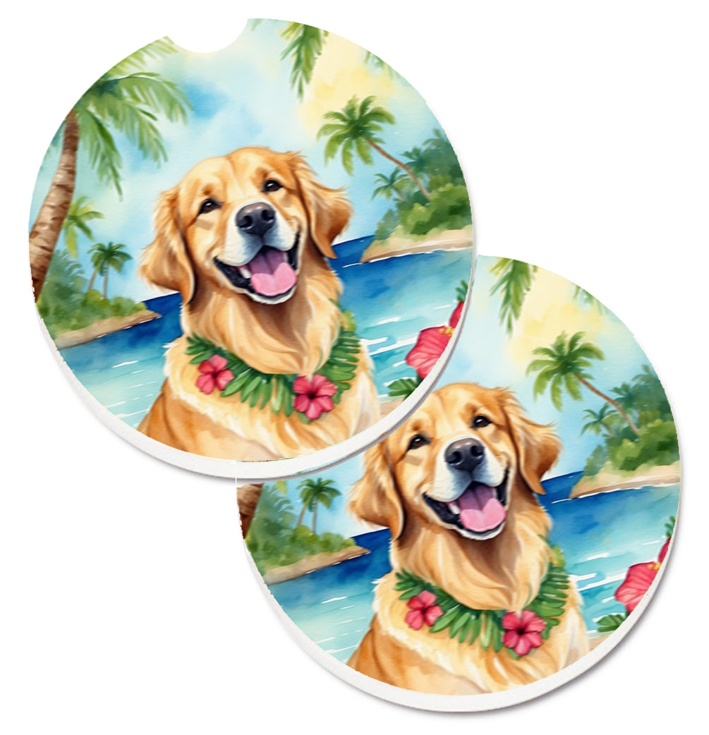 DAC6442CARC 2.5 x 2.5 in. Golden Retriever Luau Cup Holder Car Coasters - Set of 2