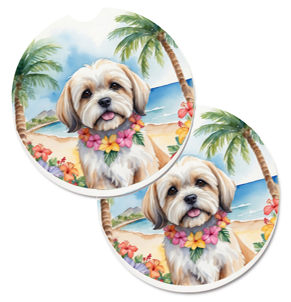 DAC6469CARC 2.5 x 2.5 in. Lhasa Apso Luau Cup Holder Car Coasters - Set of 2