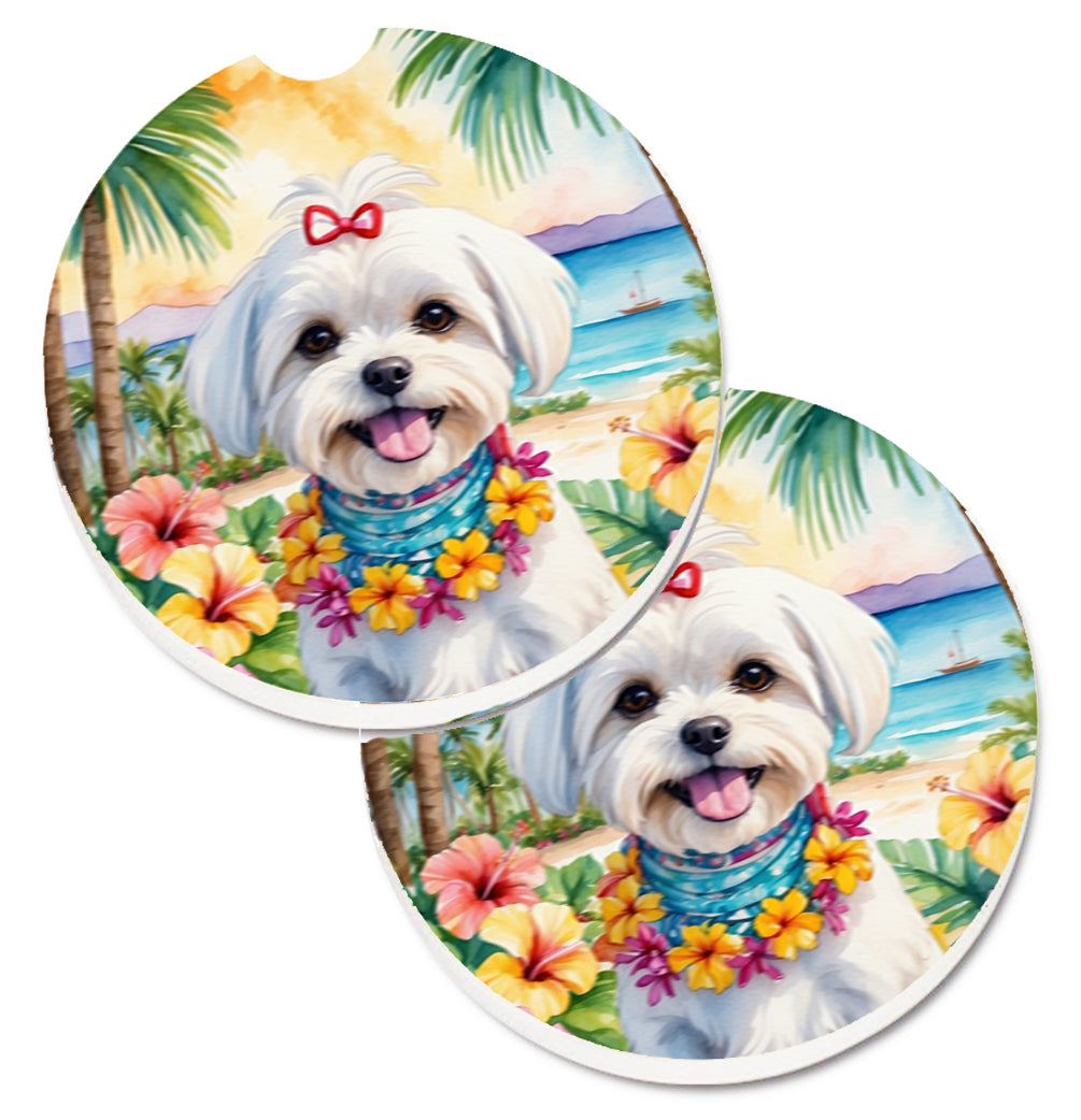 Maltese Luau Car Coasters - Sandstone - Set of 2 - Absorbent