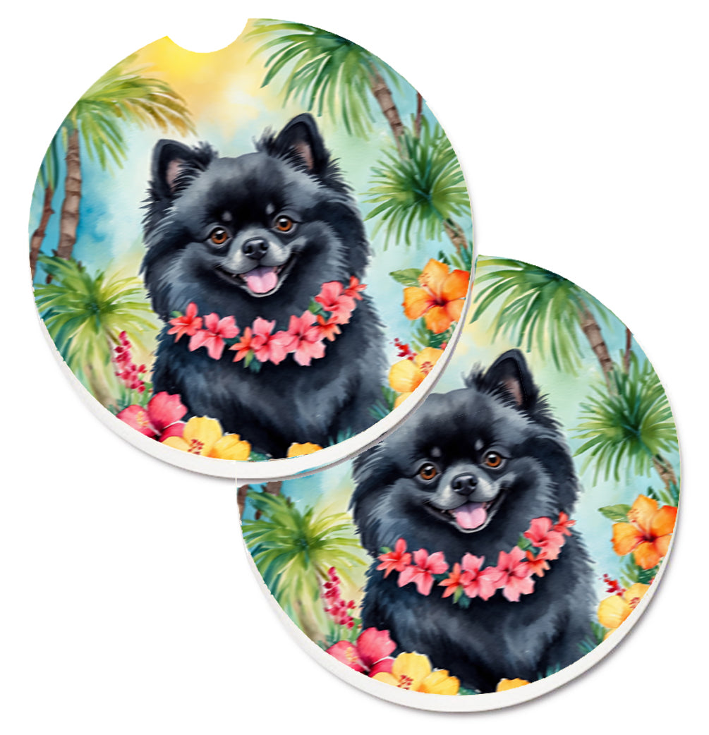 DAC6494CARC 2.5 x 2.5 in. Pomeranian Luau Cup Holder Car Coasters - Set of 2
