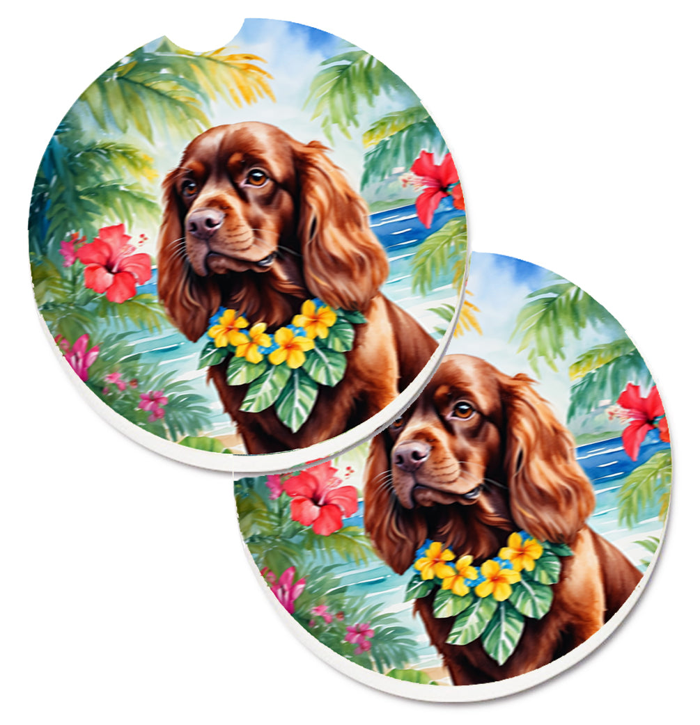 DAC6526CARC 2.5 x 2.5 in. Sussex Spaniel Luau Cup Holder Car Coasters - Set of 2