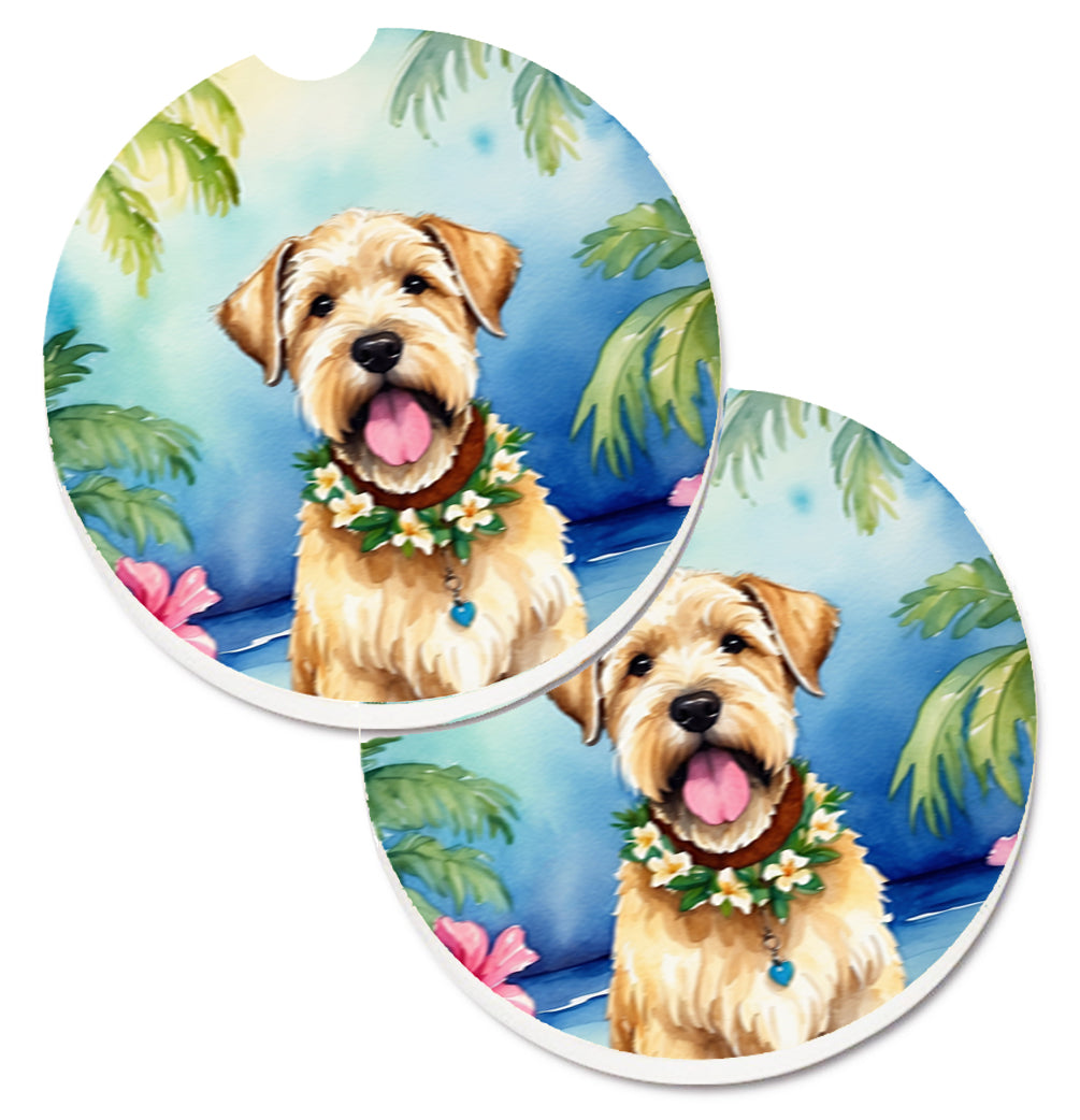 DAC6536CARC 2.5 x 2.5 in. Wheaten Terrier Luau Cup Holder Car Coasters - Set of 2