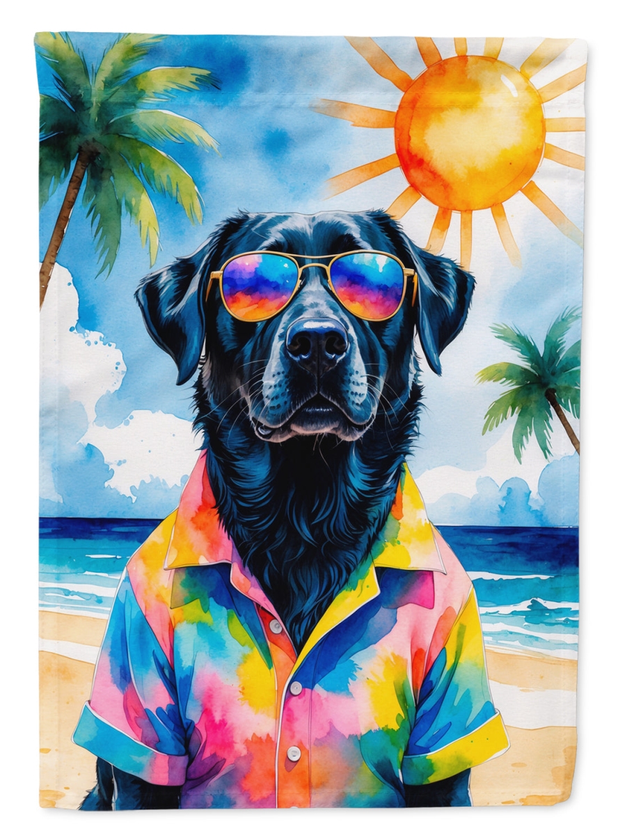 DAC8281CHF 40 x 28 in. Black Labrador Retriever Summer Beach Time House Flag