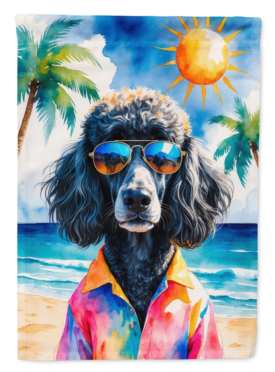 DAC8289CHF 40 x 28 in. Black Poodle Summer Beach Time House Flag