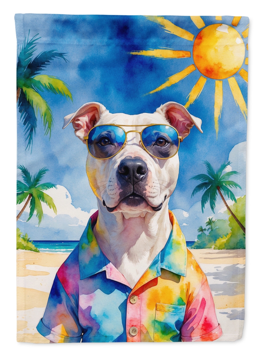 DAC8287GF 15.5 x 11.25 in. Pit Bull Terrier Summer Beach Time Garden Flag