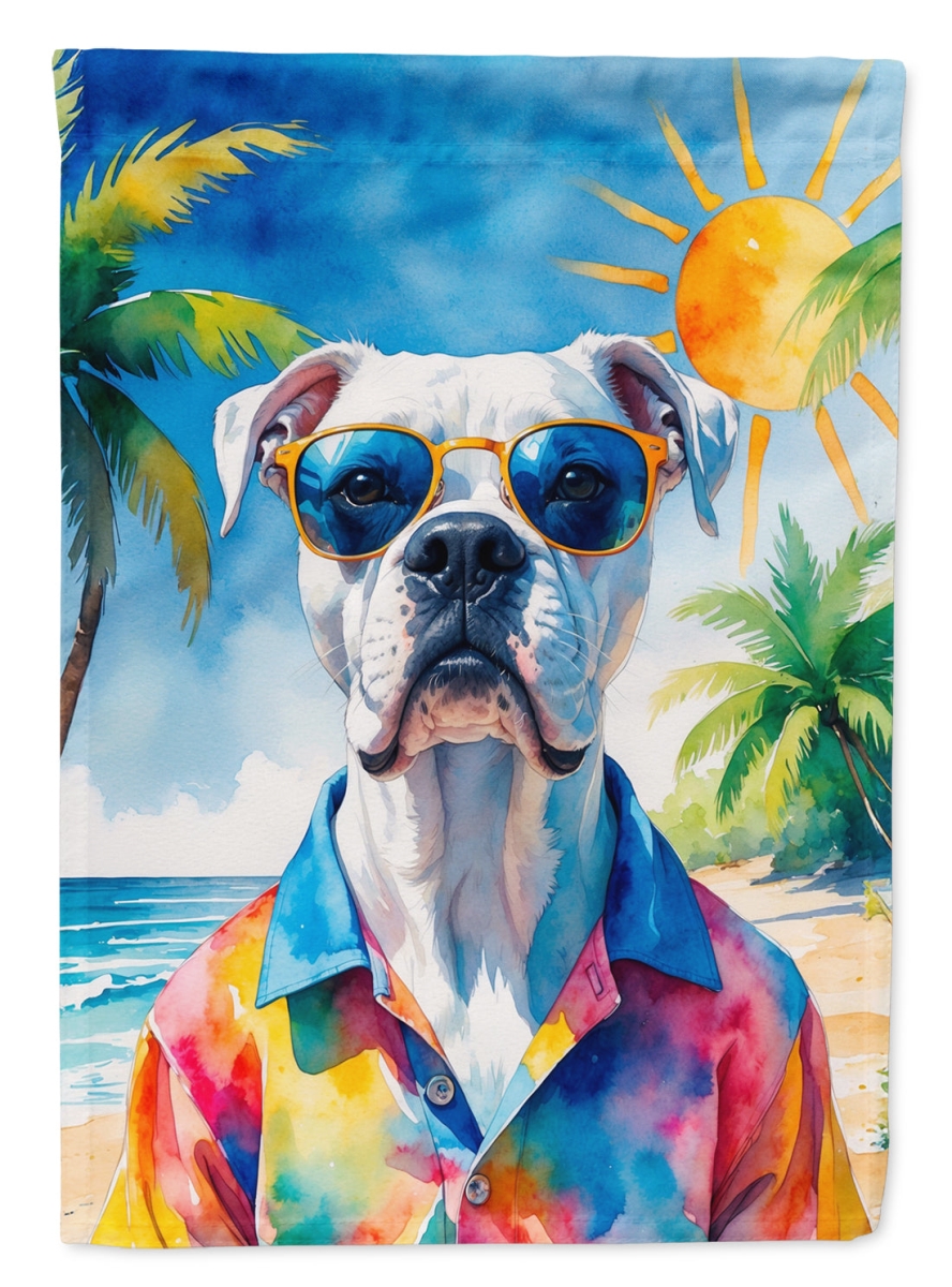 DAC8262CHF 40 x 28 in. White Boxer Summer Beach Time House Flag