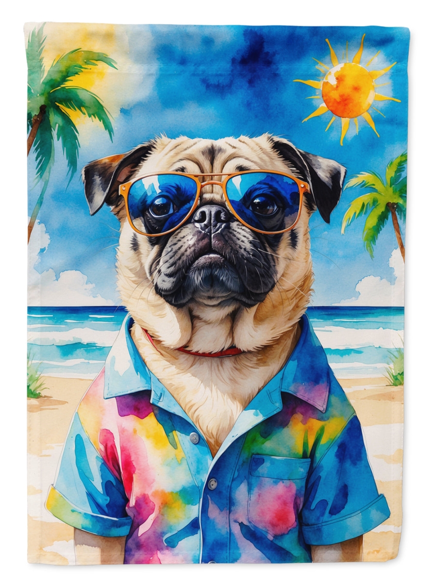 DAC8291CHF 40 x 28 in. Pug Summer Beach Time House Flag