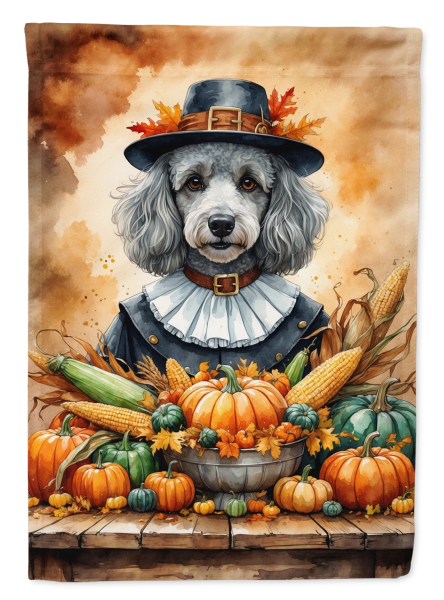 DAC8327CHF 40 x 28 in. Grey Silver Poodle Thanksgiving House Flag