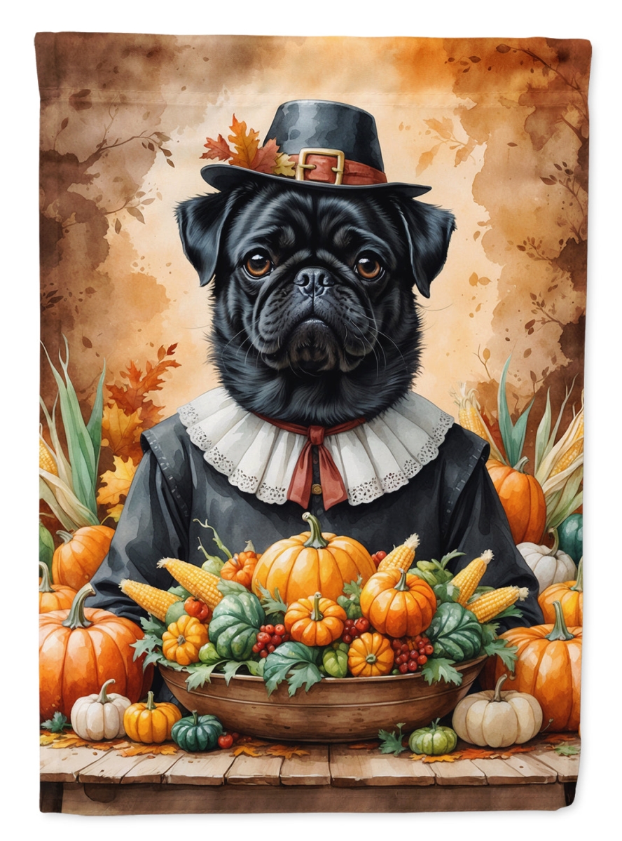 DAC8330CHF 40 x 28 in. Black Pug Thanksgiving House Flag